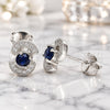 Sterling Silver Stud Earring, with Sapphire Blue and White Cubic Zirconia, Polished, Rhodium Finish, 02.369.0008.3