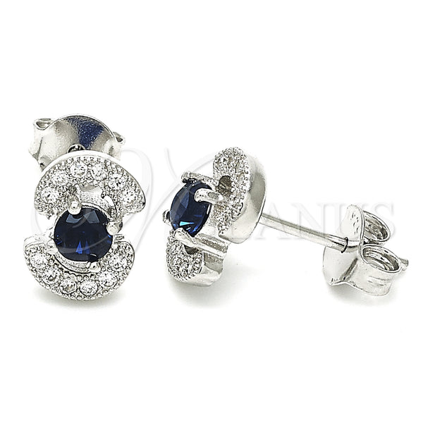 Sterling Silver Ring — Stud Earring with Sapphire Blue and White Cubic — main product view — SKU 129735 | Plata 925 anillo — Stud Earring with Sapphire Blue and blanco Cubic — SKU 129735