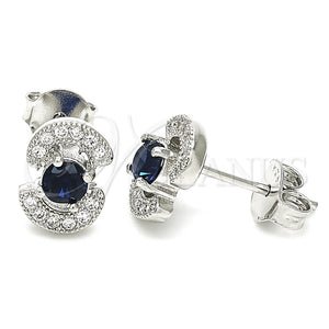 Sterling Silver Ring — Stud Earring with Sapphire Blue and White Cubic — main product view — SKU 129735 | Plata 925 anillo — Stud Earring with Sapphire Blue and blanco Cubic — SKU 129735