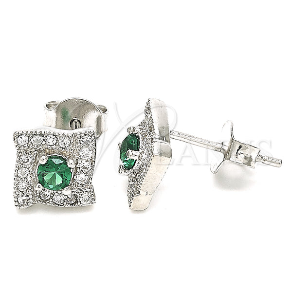 Sterling Silver Stud Earring, with Green and White Cubic Zirconia, Polished, Rhodium Finish, 02.369.0010.1