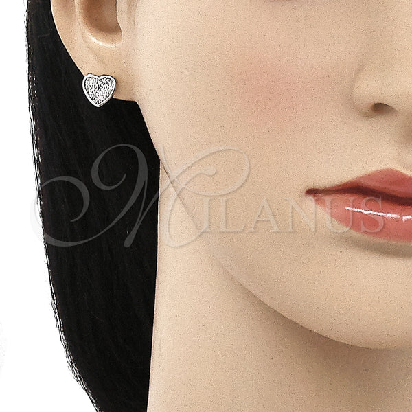 Sterling Silver Ring — Stud Earring Heart Design with White Micro Pave — alternate product view — SKU 129748 | Plata 925 anillo — Stud Earring corazón diseño with blanco Micro Pave — SKU 129748