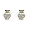 Sterling Silver Stud Earring, Heart Design, with White Micro Pave, Polished, Rhodium Finish, 02.369.0014