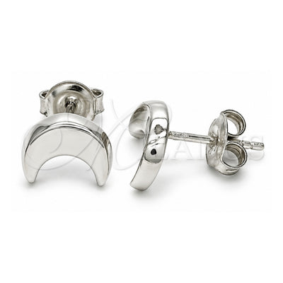 Sterling Silver Stud Earring, Moon Design, Polished, Rhodium Finish, 02.369.0026