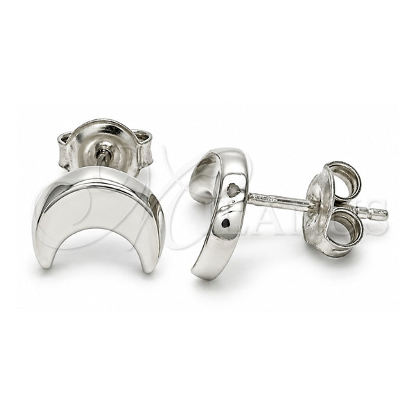 Sterling Silver Stud Earring, Moon Design, Polished, Rhodium Finish, 02.369.0026