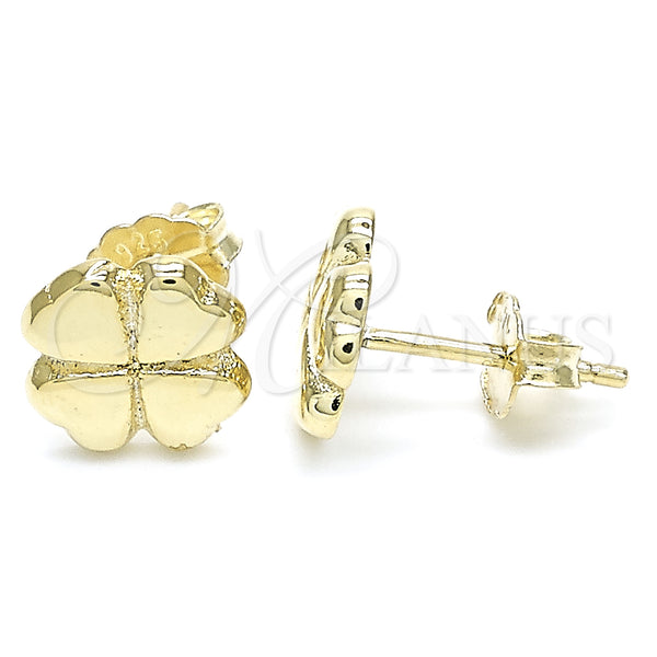 Sterling Silver Stud Earring, Four-leaf Clover Design, Polished, Golden Finish, 02.369.0027.1