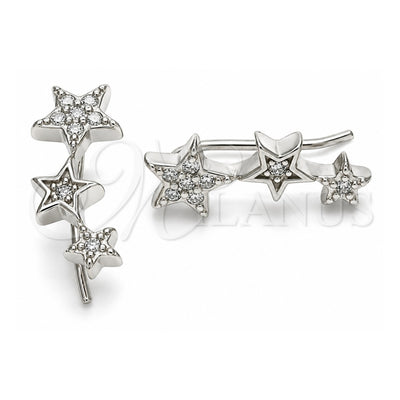 Sterling Silver Stud Earring, Star Design, with White Micro Pave, Polished, Rhodium Finish, 02.369.0031