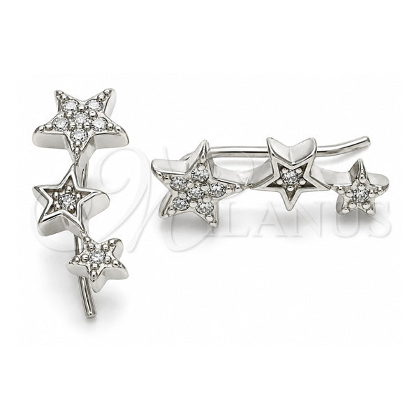 Sterling Silver Stud Earring, Star Design, with White Micro Pave, Polished, Rhodium Finish, 02.369.0031