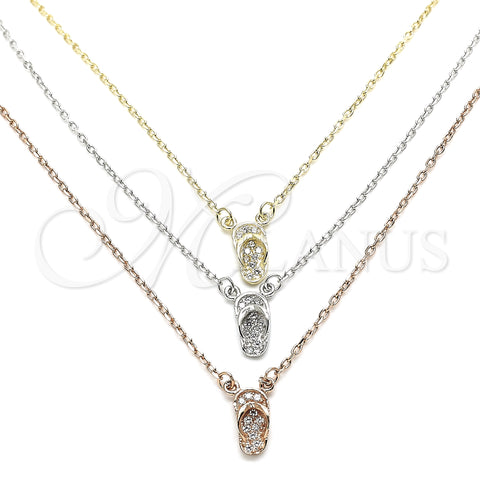 Sterling Silver Pendant Necklace, Shoes Design, with White Cubic Zirconia, Polished, Tricolor, 04.369.0001.18 (01 MM Thickness, 18 Inches Length)