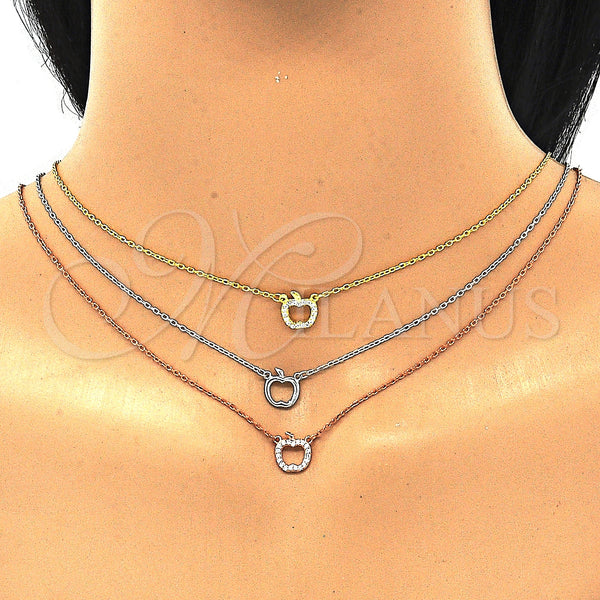 Sterling Silver Necklace — Pendant Necklace Apple Design with White Cubic Zirconia — alternate product view — SKU 129776 | Plata 925 collar — Pendant Necklace Apple diseño with blanco Cubic Zirconia — SKU 129776