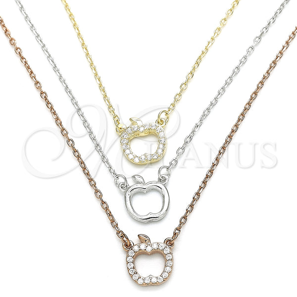 Sterling Silver Necklace — Pendant Necklace Apple Design with White Cubic Zirconia — main product view — SKU 129776 | Plata 925 collar — Pendant Necklace Apple diseño with blanco Cubic Zirconia — SKU 129776