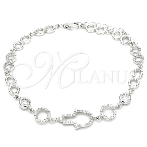 Sterling Silver Fancy Bracelet, Hand of God Design, with White Cubic Zirconia, Polished, Rhodium Finish, 03.369.0001.07 (05 MM Thickness, 7 Inches Length)