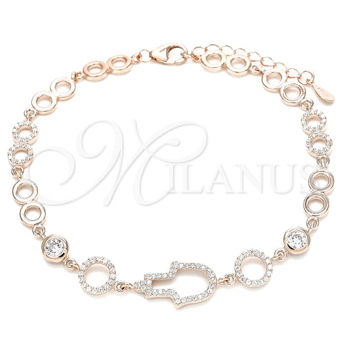 Sterling Silver Fancy Bracelet, Hand of God Design, with White Cubic Zirconia, Polished, Rose Gold Finish, 03.369.0001.1.07 (05 MM Thickness, 7 Inches Length)