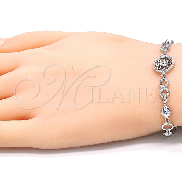 Sterling Silver Bracelet — Fancy Bracelet Flower Design with Sapphire Blue and — alternate product view — SKU 129784 | Plata 925 brazalete — elegante Bracelet flor diseño with Sapphire Blue and — SKU 129784