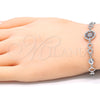 Sterling Silver Fancy Bracelet, Flower Design, with Sapphire Blue and White Cubic Zirconia, Polished, Rhodium Finish, 03.369.0002.07 (06 MM Thickness, 7 Inches Length)