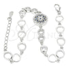 Sterling Silver Fancy Bracelet, Flower Design, with Sapphire Blue and White Cubic Zirconia, Polished, Rhodium Finish, 03.369.0002.07 (06 MM Thickness, 7 Inches Length)