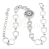 Sterling Silver Fancy Bracelet, Flower Design, with Sapphire Blue and White Cubic Zirconia, Polished, Rhodium Finish, 03.369.0002.07 (06 MM Thickness, 7 Inches Length)