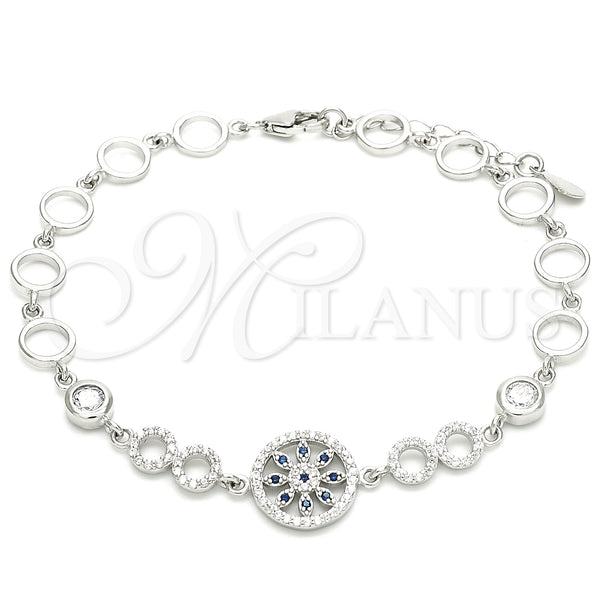 Sterling Silver Bracelet — Fancy Bracelet Flower Design with Sapphire Blue and — main product view — SKU 129784 | Plata 925 brazalete — elegante Bracelet flor diseño with Sapphire Blue and — SKU 129784