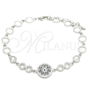 Sterling Silver Bracelet — Fancy Bracelet Flower Design with Sapphire Blue and — main product view — SKU 129784 | Plata 925 brazalete — elegante Bracelet flor diseño with Sapphire Blue and — SKU 129784