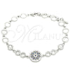 Sterling Silver Fancy Bracelet, Flower Design, with Sapphire Blue and White Cubic Zirconia, Polished, Rhodium Finish, 03.369.0002.07 (06 MM Thickness, 7 Inches Length)