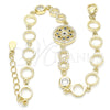 Sterling Silver Fancy Bracelet, Flower Design, with Sapphire Blue and White Cubic Zirconia, Polished, Golden Finish, 03.369.0002.3.07 (06 MM Thickness, 7 Inches Length)