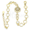 Sterling Silver Fancy Bracelet, Flower Design, with Sapphire Blue and White Cubic Zirconia, Polished, Golden Finish, 03.369.0002.3.07 (06 MM Thickness, 7 Inches Length)