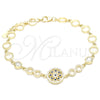 Sterling Silver Fancy Bracelet, Flower Design, with Sapphire Blue and White Cubic Zirconia, Polished, Golden Finish, 03.369.0002.3.07 (06 MM Thickness, 7 Inches Length)