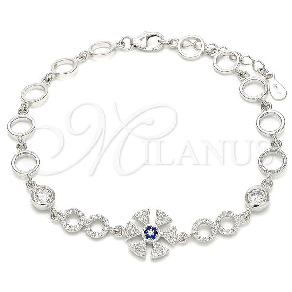 Sterling Silver Bracelet — Fancy Bracelet with Sapphire Blue and White Cubic — main product view — SKU 129789 | Plata 925 brazalete — elegante Bracelet with Sapphire Blue and blanco Cubic — SKU 129789