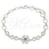 Sterling Silver Fancy Bracelet, with Sapphire Blue and White Cubic Zirconia, Polished, Rhodium Finish, 03.369.0003.07 (06 MM Thickness, 7 Inches Length)