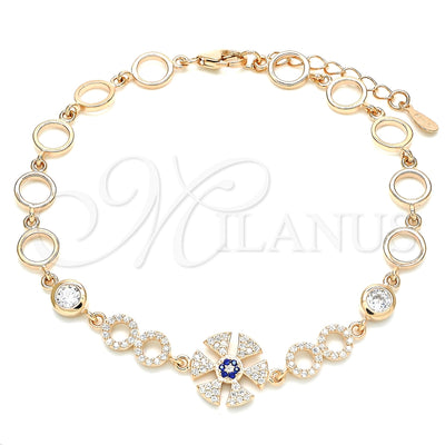 Sterling Silver Fancy Bracelet, with Sapphire Blue and White Cubic Zirconia, Polished, Rose Gold Finish for wholesale, main product view