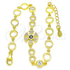 Sterling Silver Fancy Bracelet, with Sapphire Blue and White Cubic Zirconia, Polished, Golden Finish, 03.369.0003.2.07 (06 MM Thickness, 7 Inches Length)