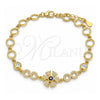 Sterling Silver Fancy Bracelet, with Sapphire Blue and White Cubic Zirconia, Polished, Golden Finish, 03.369.0003.2.07 (06 MM Thickness, 7 Inches Length)