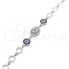 Sterling Silver Fancy Bracelet, with Sapphire Blue and White Cubic Zirconia, Polished, Rhodium Finish, 03.369.0004.07 (06 MM Thickness, 7 Inches Length)