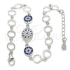Sterling Silver Fancy Bracelet, with Sapphire Blue and White Cubic Zirconia, Polished, Rhodium Finish, 03.369.0004.07 (06 MM Thickness, 7 Inches Length)