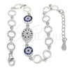 Sterling Silver Fancy Bracelet, with Sapphire Blue and White Cubic Zirconia, Polished, Rhodium Finish, 03.369.0004.07 (06 MM Thickness, 7 Inches Length)