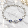 Sterling Silver Fancy Bracelet, with Sapphire Blue and White Cubic Zirconia, Polished, Rhodium Finish, 03.369.0004.07 (06 MM Thickness, 7 Inches Length)