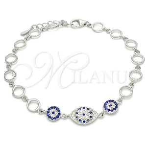 Sterling Silver Bracelet — Fancy Bracelet with Sapphire Blue and White Cubic — main product view — SKU 129792 | Plata 925 brazalete — elegante Bracelet with Sapphire Blue and blanco Cubic — SKU 129792