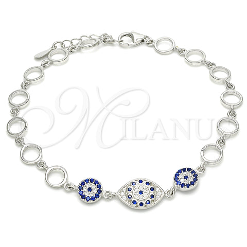Sterling Silver Fancy Bracelet, with Sapphire Blue and White Cubic Zirconia, Polished, Rhodium Finish, 03.369.0004.07 (06 MM Thickness, 7 Inches Length)
