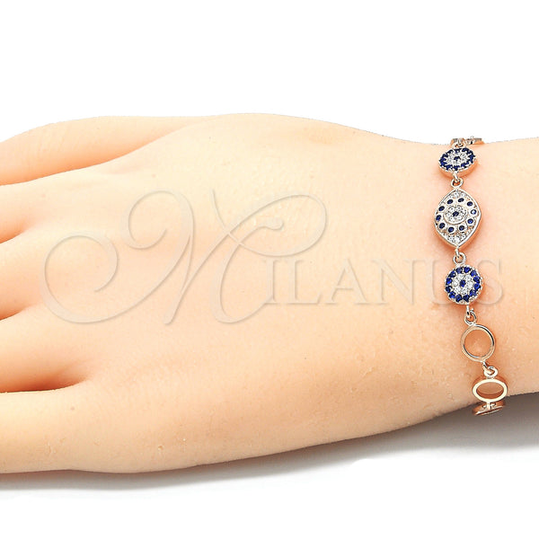 Sterling Silver Bracelet — Fancy Bracelet Flower Design with Sapphire Blue and — alternate product view — SKU 129793 | Plata 925 brazalete — elegante Bracelet flor diseño with Sapphire Blue and — SKU 129793