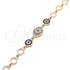 Sterling Silver Fancy Bracelet, Flower Design, with Sapphire Blue and White Cubic Zirconia, Polished, Rose Gold Finish, 03.369.0004.1.07 (06 MM Thickness, 7 Inches Length)
