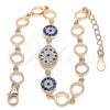 Sterling Silver Fancy Bracelet, Flower Design, with Sapphire Blue and White Cubic Zirconia, Polished, Rose Gold Finish, 03.369.0004.1.07 (06 MM Thickness, 7 Inches Length)
