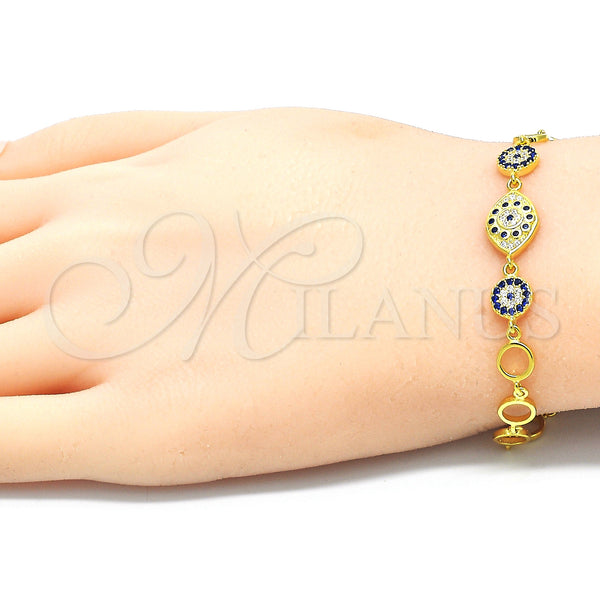 Sterling Silver Bracelet — Fancy Bracelet Flower Design with Sapphire Blue and — alternate product view — SKU 129794 | Plata 925 brazalete — elegante Bracelet flor diseño with Sapphire Blue and — SKU 129794