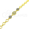 Sterling Silver Fancy Bracelet, Flower Design, with Sapphire Blue and White Cubic Zirconia, Polished, Golden Finish, 03.369.0004.2.07 (06 MM Thickness, 7 Inches Length)