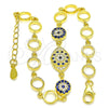 Sterling Silver Fancy Bracelet, Flower Design, with Sapphire Blue and White Cubic Zirconia, Polished, Golden Finish, 03.369.0004.2.07 (06 MM Thickness, 7 Inches Length)