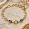 Sterling Silver Fancy Bracelet, Flower Design, with Sapphire Blue and White Cubic Zirconia, Polished, Golden Finish, 03.369.0004.2.07 (06 MM Thickness, 7 Inches Length)