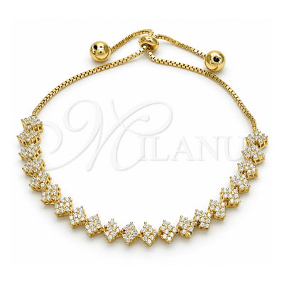 Sterling Silver Fancy Bracelet, with White Cubic Zirconia, Polished, Golden Finish, 03.369.0005.2.10 (01 MM Thickness, 10 Inches Length)