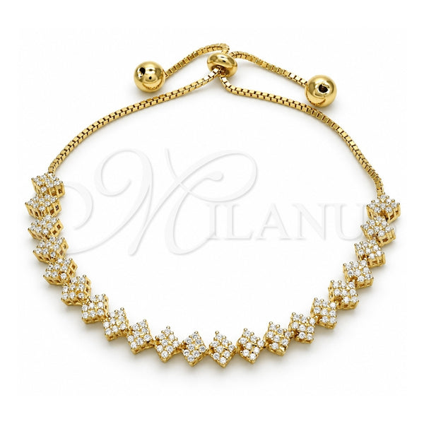 Sterling Silver Fancy Bracelet, with White Cubic Zirconia, Polished, Golden Finish, 03.369.0005.2.10 (01 MM Thickness, 10 Inches Length)