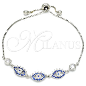 Sterling Silver Bracelet — Fancy Bracelet with Sapphire Blue and White Cubic — main product view — SKU 129798 | Plata 925 brazalete — elegante Bracelet with Sapphire Blue and blanco Cubic — SKU 129798