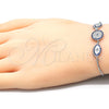 Sterling Silver Fancy Bracelet, with Sapphire Blue and White Cubic Zirconia, Polished, Rhodium Finish, 03.369.0007.10 (01 MM Thickness, 10 Inches Length)