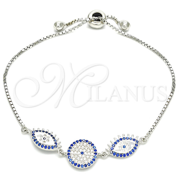 Sterling Silver Bracelet — Fancy Bracelet with Sapphire Blue and White Cubic — main product view — SKU 129801 | Plata 925 brazalete — elegante Bracelet with Sapphire Blue and blanco Cubic — SKU 129801