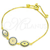 Sterling Silver Fancy Bracelet, with Sapphire Blue and White Cubic Zirconia, Polished, Golden Finish, 03.369.0007.2.10 (01 MM Thickness, 10 Inches Length)